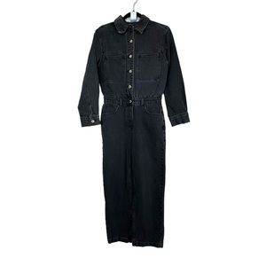 Zara Jumpsuit Denim Coverall Straight Leg Button Front